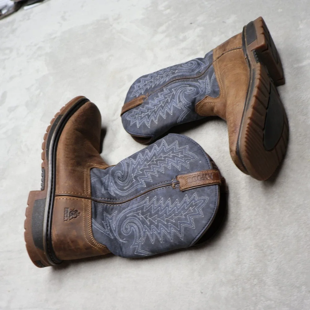 Rocky Youth 6M Western Boots Brown Denim Country Ranch Square Toe RKW0255Y